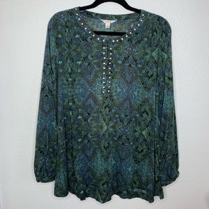 SUN & SHADOW | Long Sleeve Blouse w/Beaded Detail